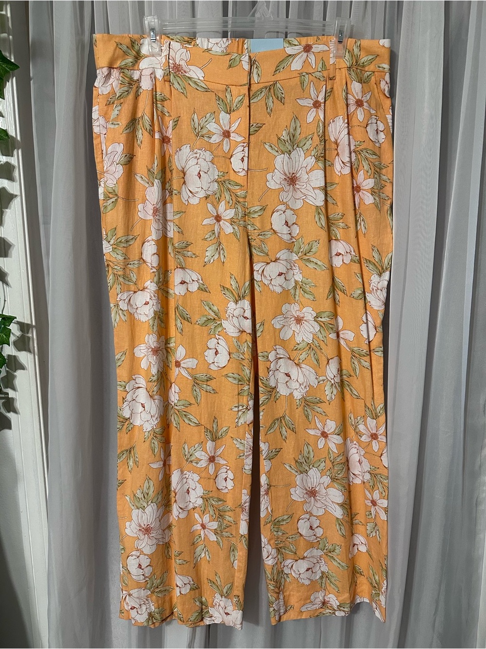 Blue Sol Floral Wide-Leg Orange Lightweight Linen Blend Pants size  1x
